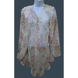 Floral Sheer Open Front Kimono Style Top Womens Plus Size 16W sheer fairycore